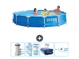 Piscina INTEX com Estrutura Redonda 366 X 76 Cm Azul Inclui Bomba Filtros Vela Solar Kit de Limpeza