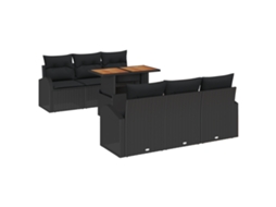 Conjunto 7 Conjunto De Sofá De Jardim Vidaxl Preto Vime Pe (100 X 55 X 73 Cm)