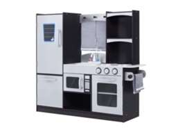 Cozinha de Brinquedo 105x31,5x95cm Prateado e Marrom, Imitação Funcional com Acessórios Inclusos para Crianças Acima de 3 Anos. Ge