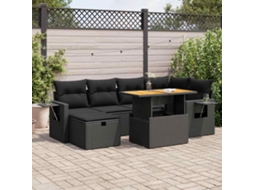 Vidaxl 8 Pcs Conjunto Sofás Jardim Com Almofadões Vime Pe/acácia Preto