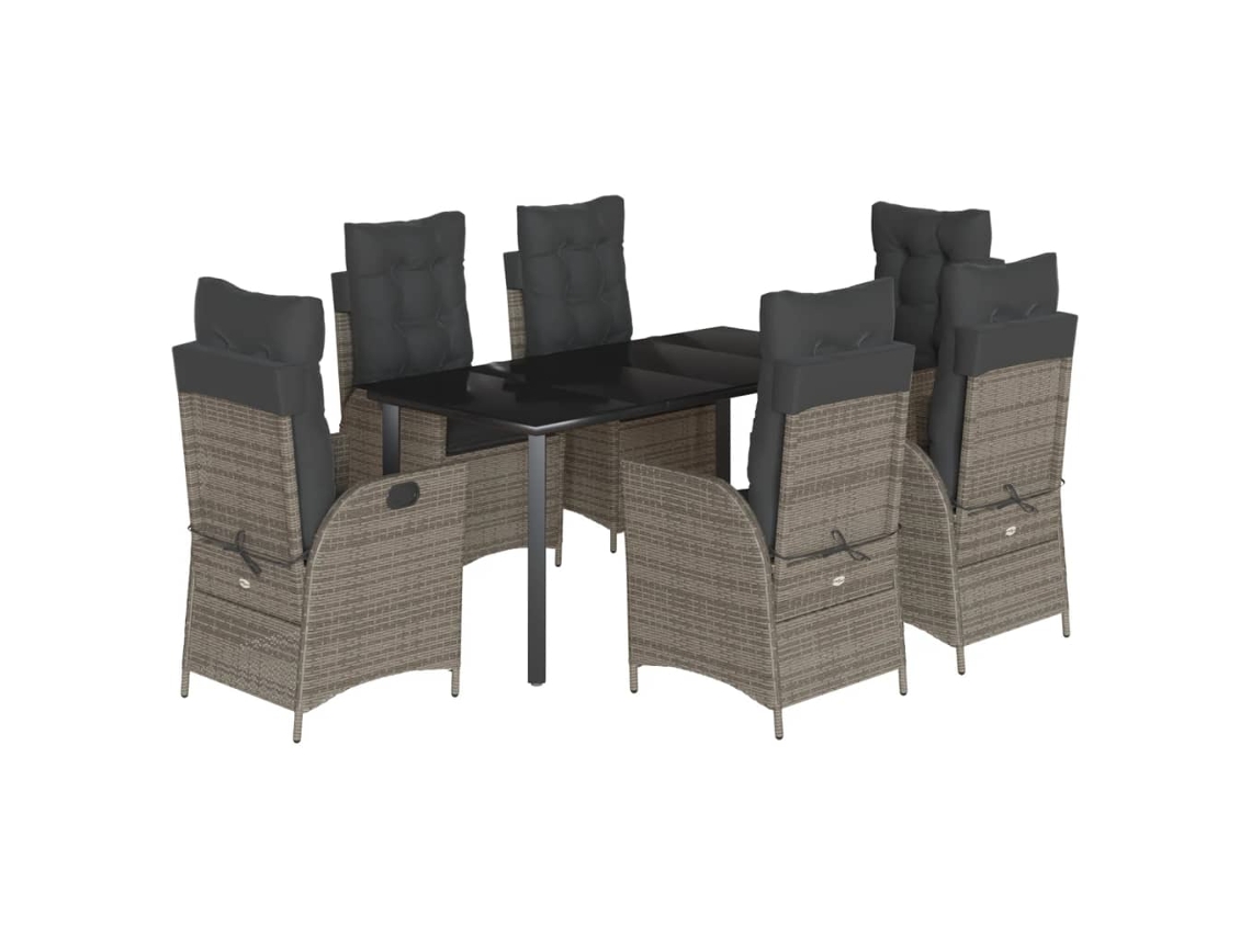 Conjunto de 7 Jantar para Jardim com Almofadões Vime Pe Cinza MAISON EXCLUSIVE