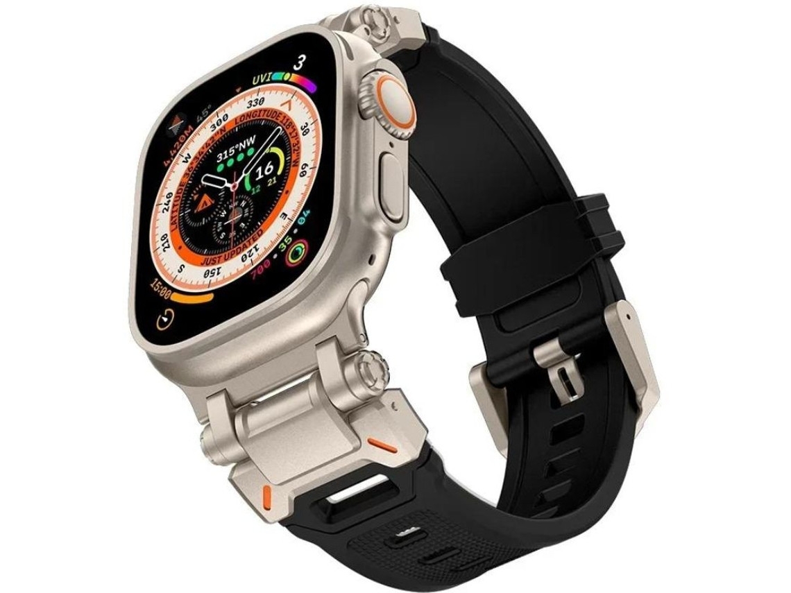 Pulseira ORYSIN Flexisteel para Apple Watch Series 8 45mm, preta, resistente e com design elegante.