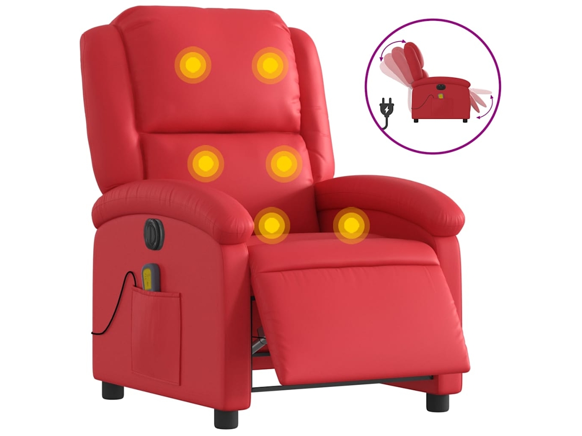 Electric Massage Recliner Chair, Electric Massage Recliner Chairs Vidaxl Vermelho Couro Artificial
