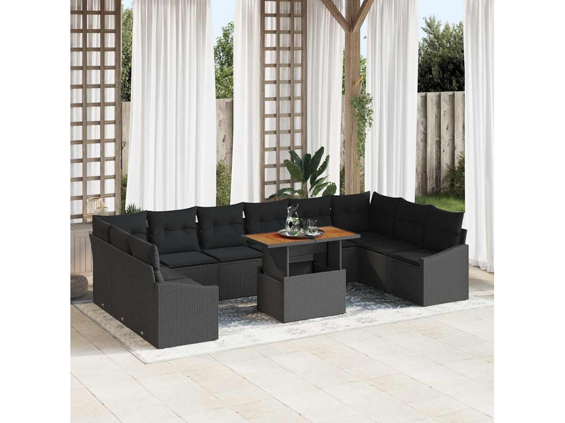 Vidaxl Conjunto De Sofá De Jardim 11 Unid. Preto E Marrom