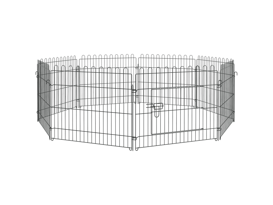 Gaiola para cães, 8 painéis de aço, 180x61 Cm, preto | S/MARCA