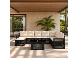 Vidaxl Conjunto De Sofá De Jardim 9 Unid. Preto E Branco Creme Vime Pe