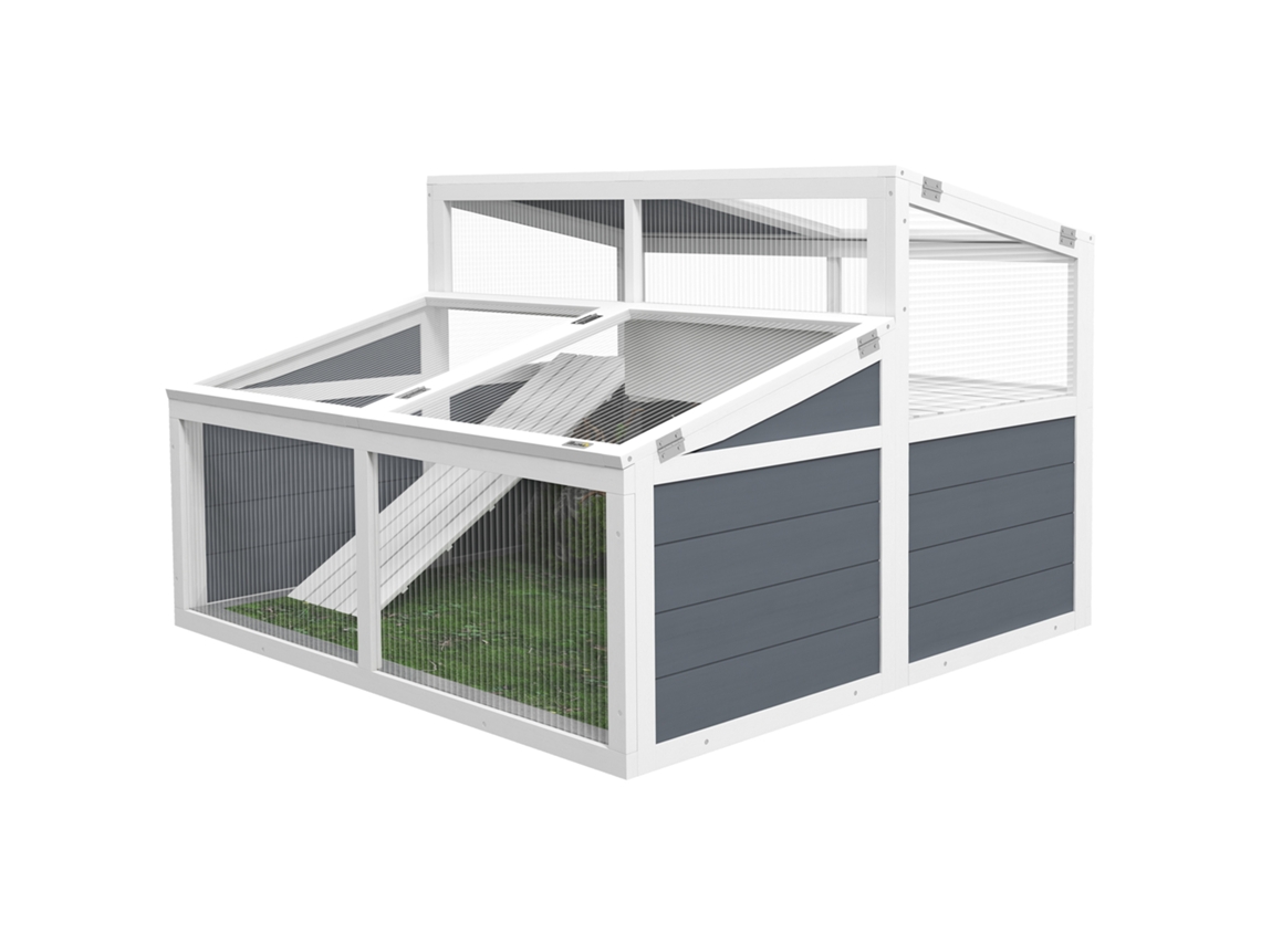 Gaiola De Cm Recinto Para Tartarugas Pequenas Com 2 Espaços De Telhado De Policarbonato, 3 Portas Rampa 115 X 115 X 82 Cinza