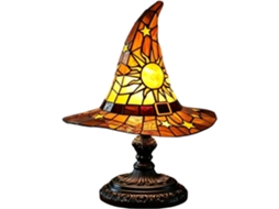 Luminária de bruxa para o Halloween com sol e estrelas assustadores.