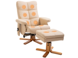 Poltrona de Massagem Reclinável com Apoio para os Pés, Giratória 360°, Encosto 80x86x99cm, Creme S/MARCA