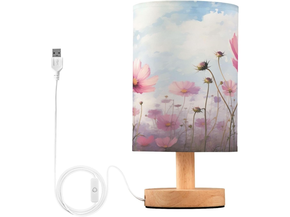 Luminária de cabeceira LED com portas USB, mesa de leitura para quarto, cúpula Tído e base Madeira, escrivaninha para quarto.