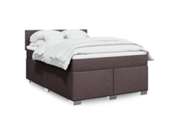 Vidaxl Cama Com Molas/colchão 140x200 Cm Tecido Castanho-escuro