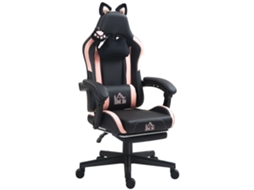 Cadeira Gaming Com Orelhas Gamer Reclinável Com Altura Ajustável E Suporte Lombar 65x62x116-124 Cm Preto E Rosa