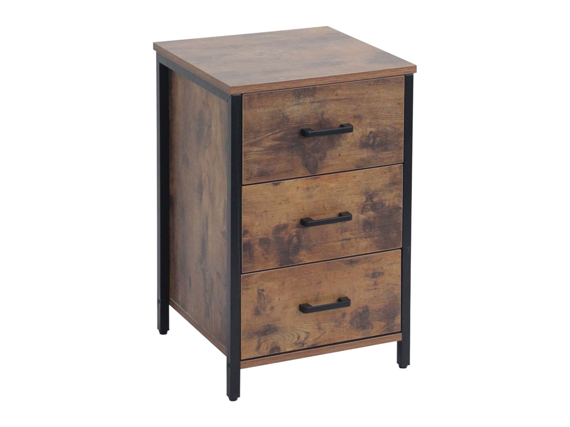 Mesa De Cabeceira Relaxdays, 3 Gavetas, Estrutura Metálica, A×l×p 60×40×40 Cm, Quarto, Retangular, Castanho/preto
