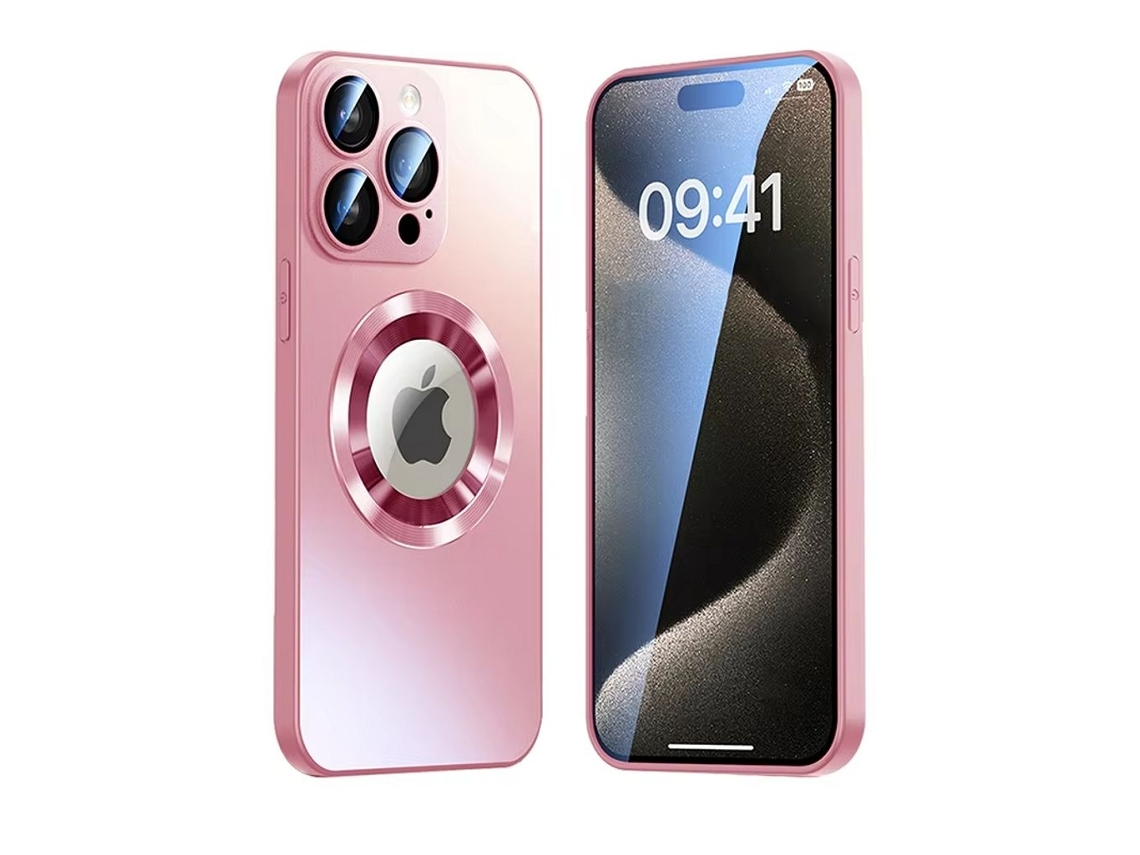 Capa Magnética Sign Para Iphone 17 Pro Max Com Protetor De Lente E Logotipo Visível - Rosa