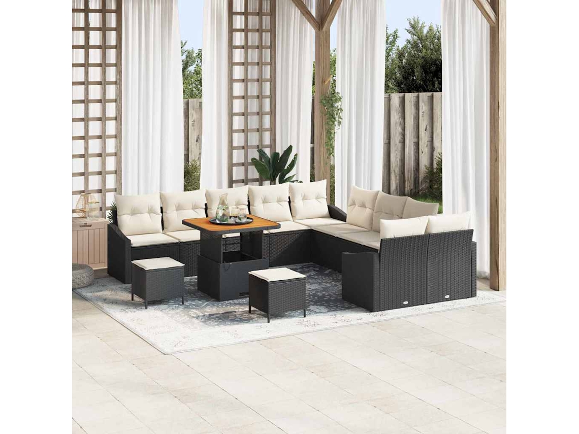 Vidaxl Conjunto De Sofá De Jardim 13 Unid. Preto Vime Pe