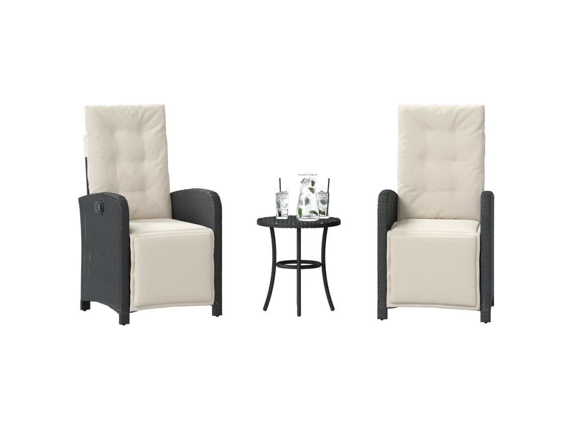 Vidaxl 3 Pcs Conjunto De Bistrô Com Almofadões Vime Pe Preto