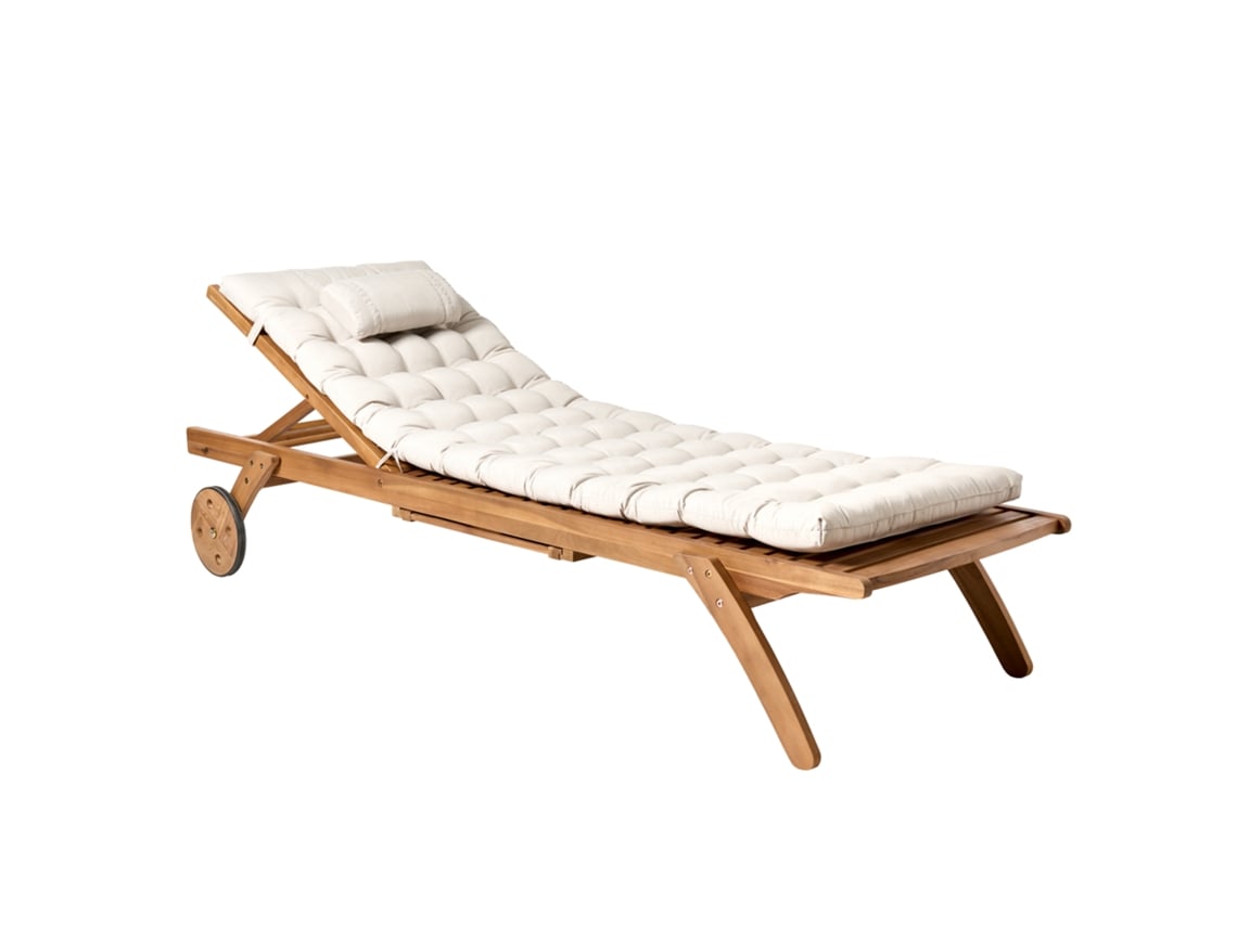 Espreguiçadeira De Jardim Com Encosto Ajustável Beliani Cesana Premium De Madeira De Acácia Creme Claro 61x195x80