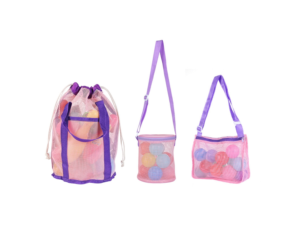 Conjunto 3 Bolsas De Armazenamento De Malha Para Brinquedos De Praia Yuysan 22x22x34cm Rosa