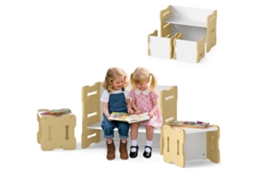 Conjunto de Mesa e Cadeiras Infantis com 2 Banquetas NORTHIX