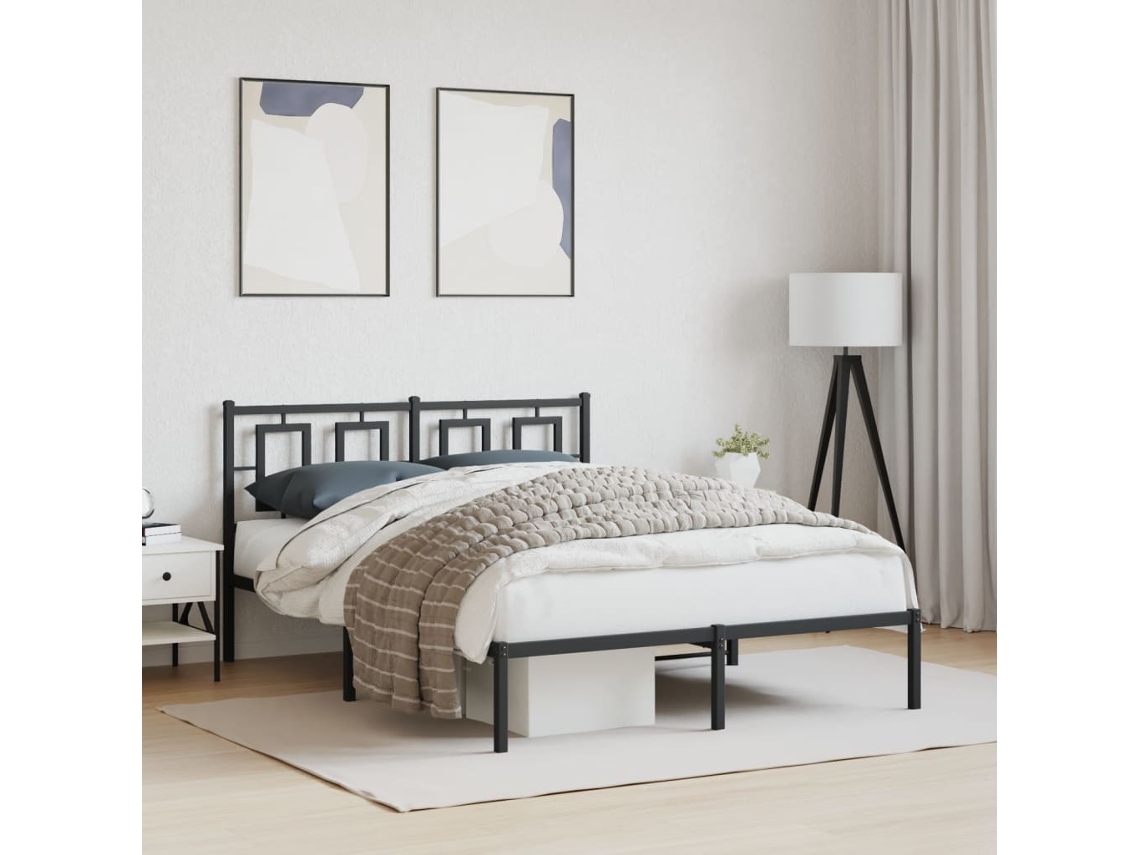 Vidaxl Estrutura De Cama Com Cabeceira 140x200 Cm Metal Preto