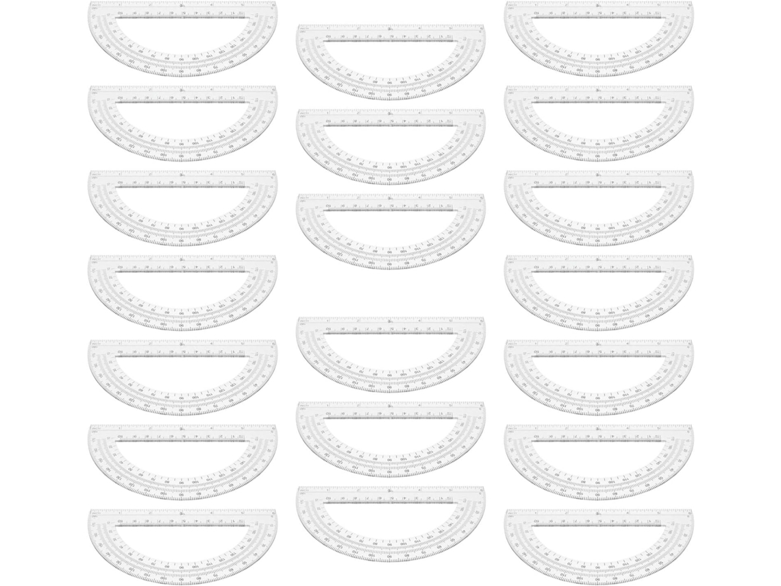 20 Transferidores de Plástico Transparente, Semicirculares, 180 Graus, Leves e Precisos para Estudantes Profis