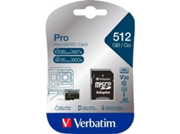 VERBATIM Pro U3 Cartão de Memória Flash Adaptador Microsdxc para Sd Incluído 512 Gb A2 / Uhs-I U3 / Class10 Microsdxc Uhs-I