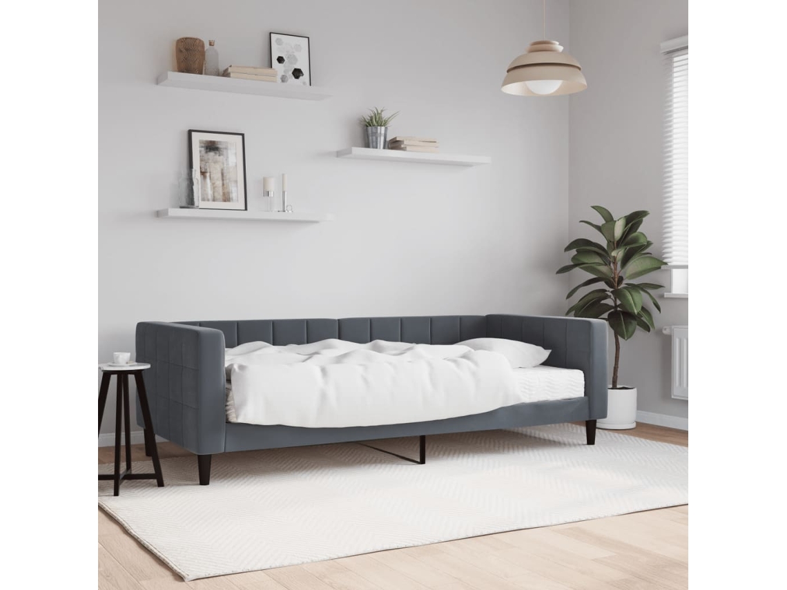 Vidaxl Sofá-cama Com Colchão 90x200 Cm Veludo Cinzento-escuro