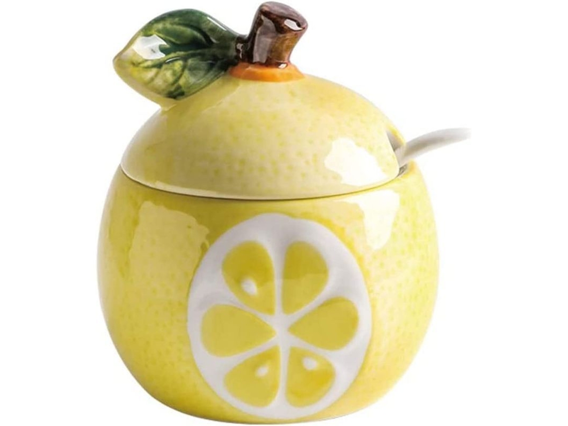 Potinho de Condimentos Nova Line de fruta, 250ml, com tampa e colher, marca S/MARCA