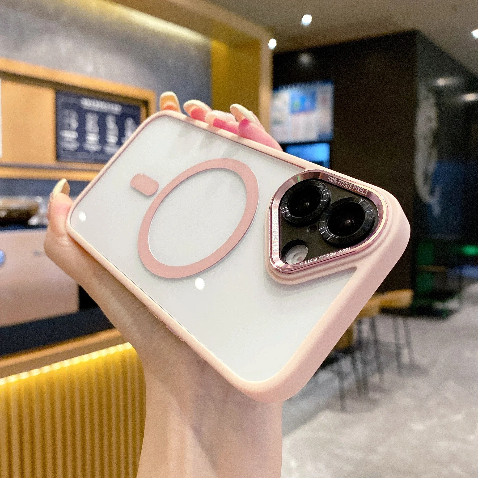 Capa Protetora Com Lente De Metal, Resistente A Impactos E Com Carregamento Sem Fio (para Iphone 13 Pro Max Rosa).