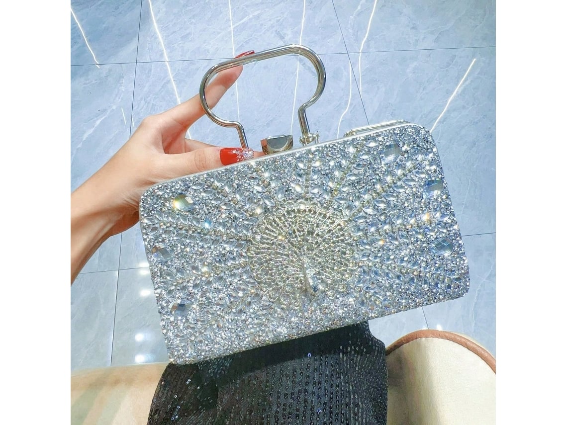 Bolsa de Festa Feminina com Estampa de Pavão e Flor AQUAFORGE