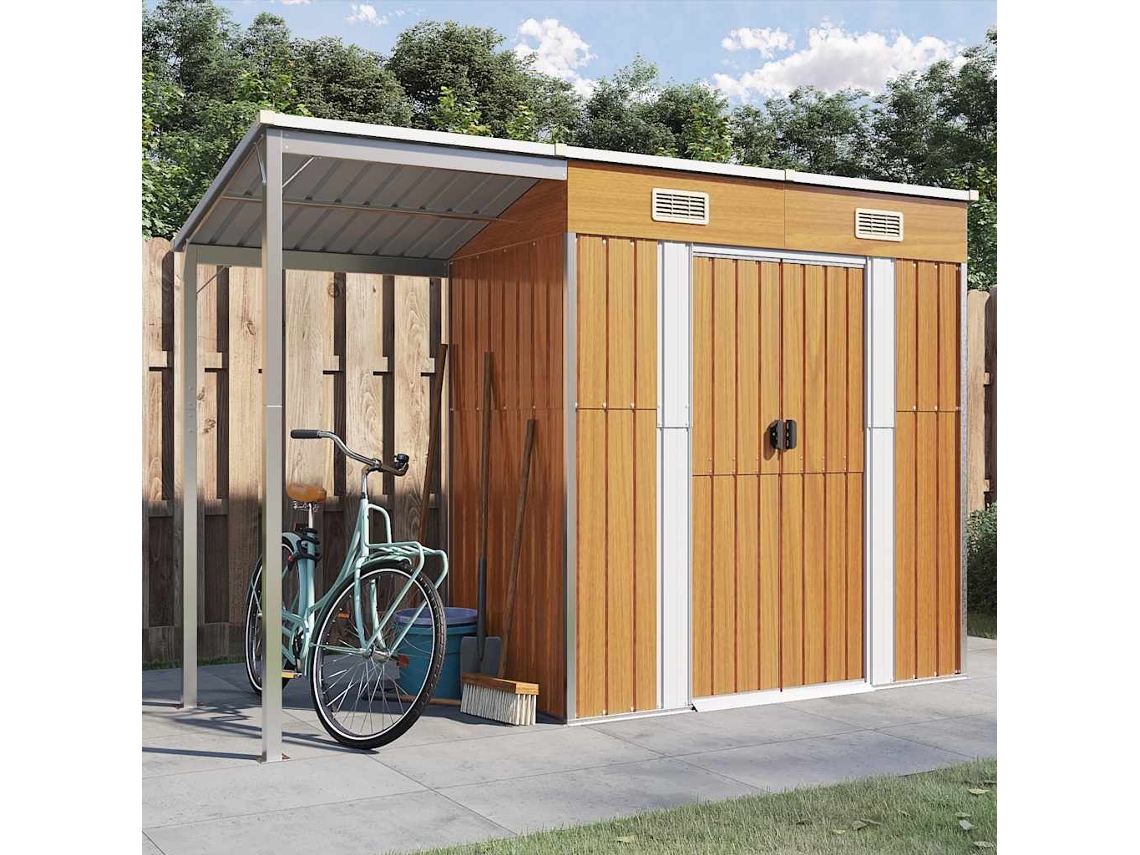 Vidaxl Abrigo De Jardim C/ Alpendre 277x107x181cm Aço Castanho-claro