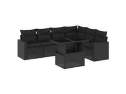 Conjunto de 7 Sofás para Jardim com Almofadões Vime Pe Preto MAISON EXCLUSIVE (7 pcs)