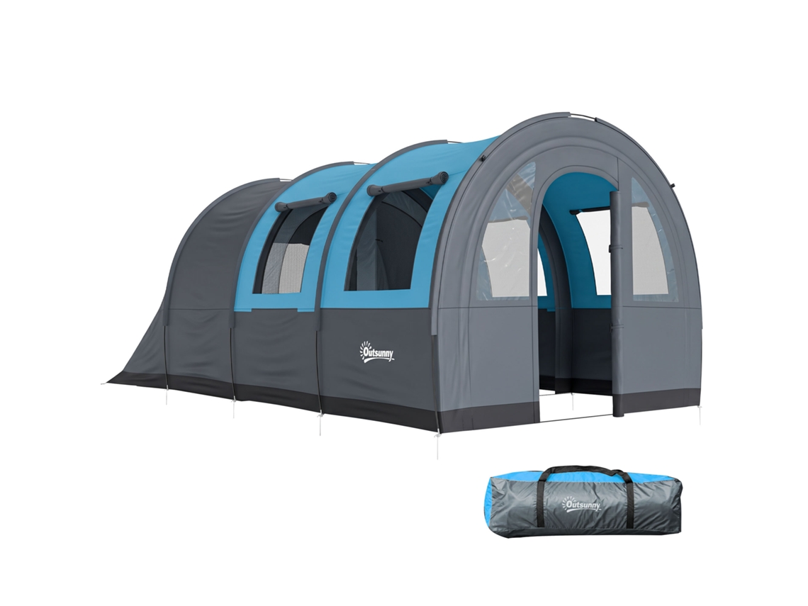 Tenda Da Campeggio 3 Posti Impermeabile Con Zona Notte E Giorno, In Poliestere, 480x260x200 Cm, Grigio E Blu