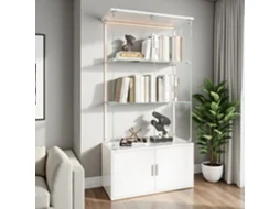 Vitrine De Vidro 164 X 79 X 35 Cm Com 3 Prateleiras De Led E Portas Duplas Vitrine Para Sala De Estar Branco Rosahqnda