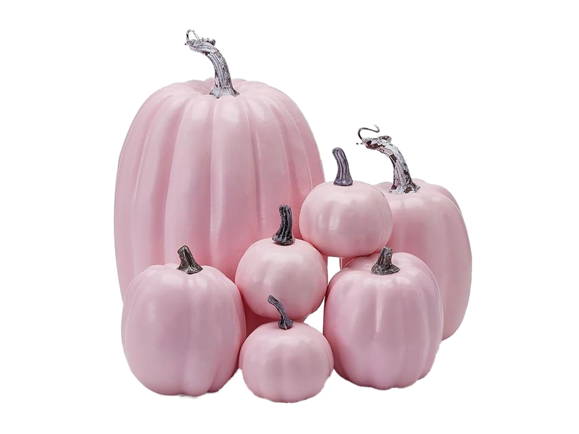 7pcs Abóbora Simulada de Espuma com Pintura Brilhante Leve Reutilizável para Decoração Rosa | S/MARCA