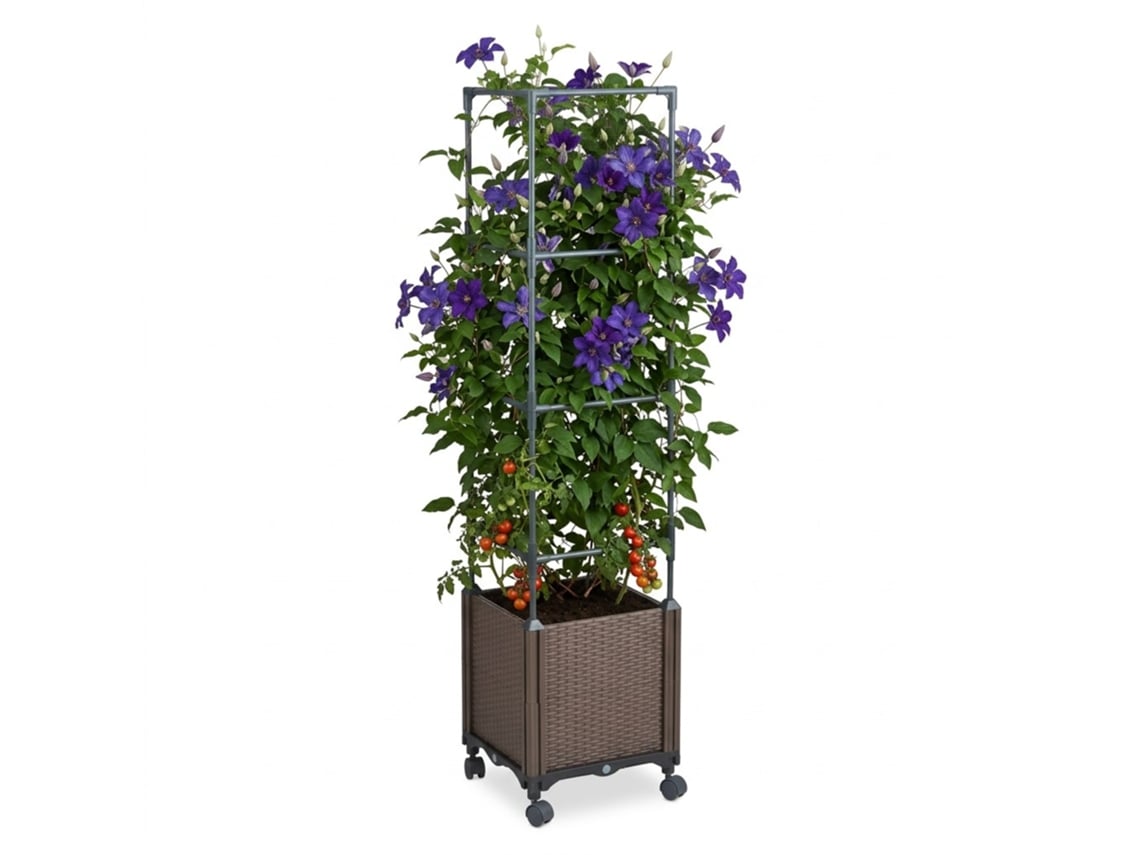 Relaxdays Vaso Para Plantas, Treliça, Rodas, Hbt: 135x30x30 Cm, Plástico, Aço, Jardim, Terraço, Torre, Antracite
