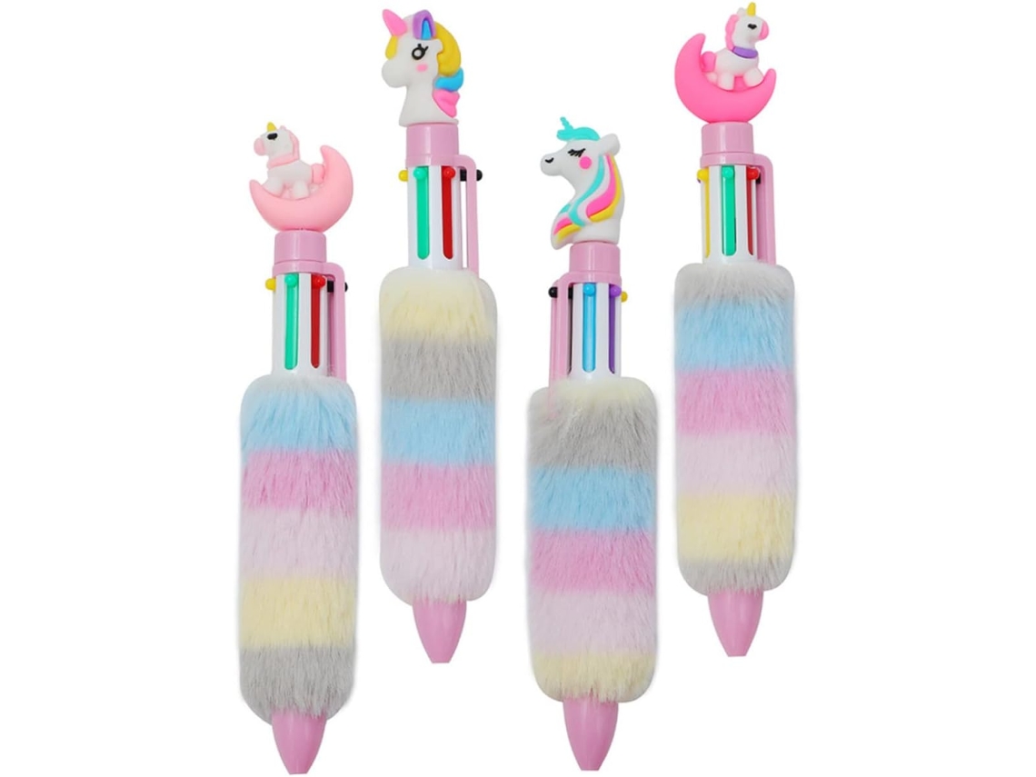 Canetas Unicórnio Para Meninas, Design E Pelúcia, Conjunto De 4 Peças