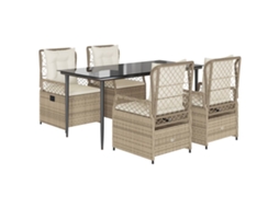 Conjunto 5 de jantar p/ jardim com almofadões VIDAXL vime PE bege