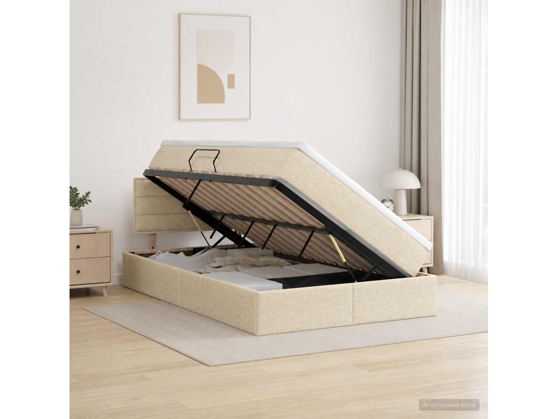 Vidaxl Cama Com Arrumação E Colchão Creme 120 X 200 Cm Veludo