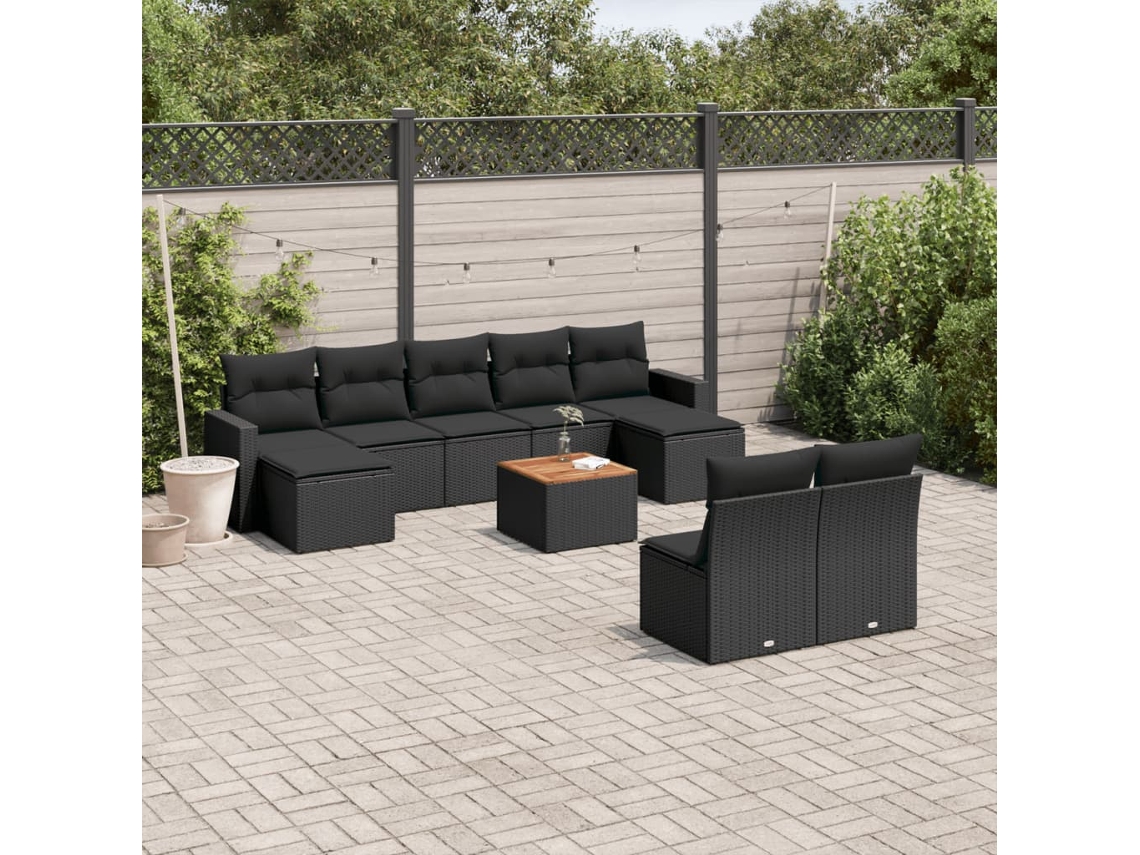 Vidaxl 10 Pcs Conjunto Sofás De Jardim C/ Almofadões Vime Pe Preto