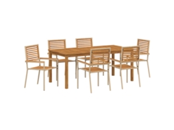 Conjunto 7 Conjunto De Jantar Para Jardim Vidaxl Bege Madeira De Acácia Maciça (180 X 90 X 75 Cm)