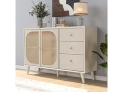 Buffet E Móvel Tv Largura 120cm Branco Creme Com Portas E Gavetas, Amplo Espaço De Arrumação Sala E Sala De Jantar