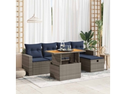 Vidaxl 6 Pcs Conjunto Sofás Jardim Com Almofadões Pe/acácia Cinzento