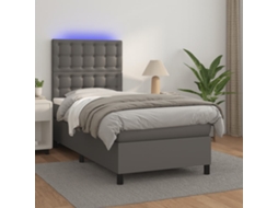 Vidaxl Cama Box Spring C/ Colchão/led 90x200 Cm Couro Artificial Cinza