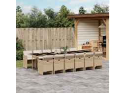 Vidaxl 13 Pcs Conjunto De Jantar P/ Jardim Com Almofadões Vime Pe Bege