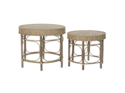 Conjunto de 2 Mesas Laterais de Rattan, 50x43cm, natural, ALEXANDRA HOUSE LIVING
