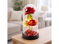 Rosa Eterna Em Cúpula Com Iluminação Led Vermelha Com Pétalas De Rosa 14x8cm