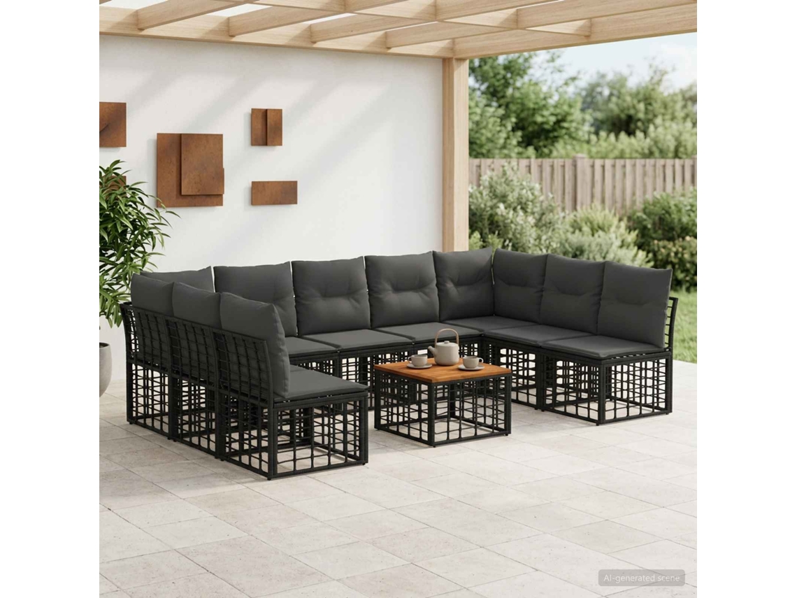 Vidaxl Conjunto De Sofás Para Exterior 10 Pcs Preto E Cinza Escuro