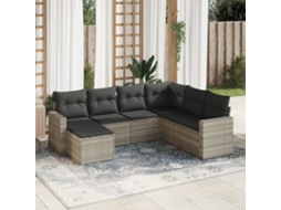 Vidaxl 7 Pcs Conj. Sofás Jardim Com Almofadões Vime Pe Cinzento-claro