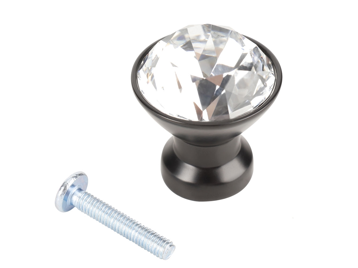 Puxador De Cristal Para Armário (30mm, Furo Único Pequeno, Preto)